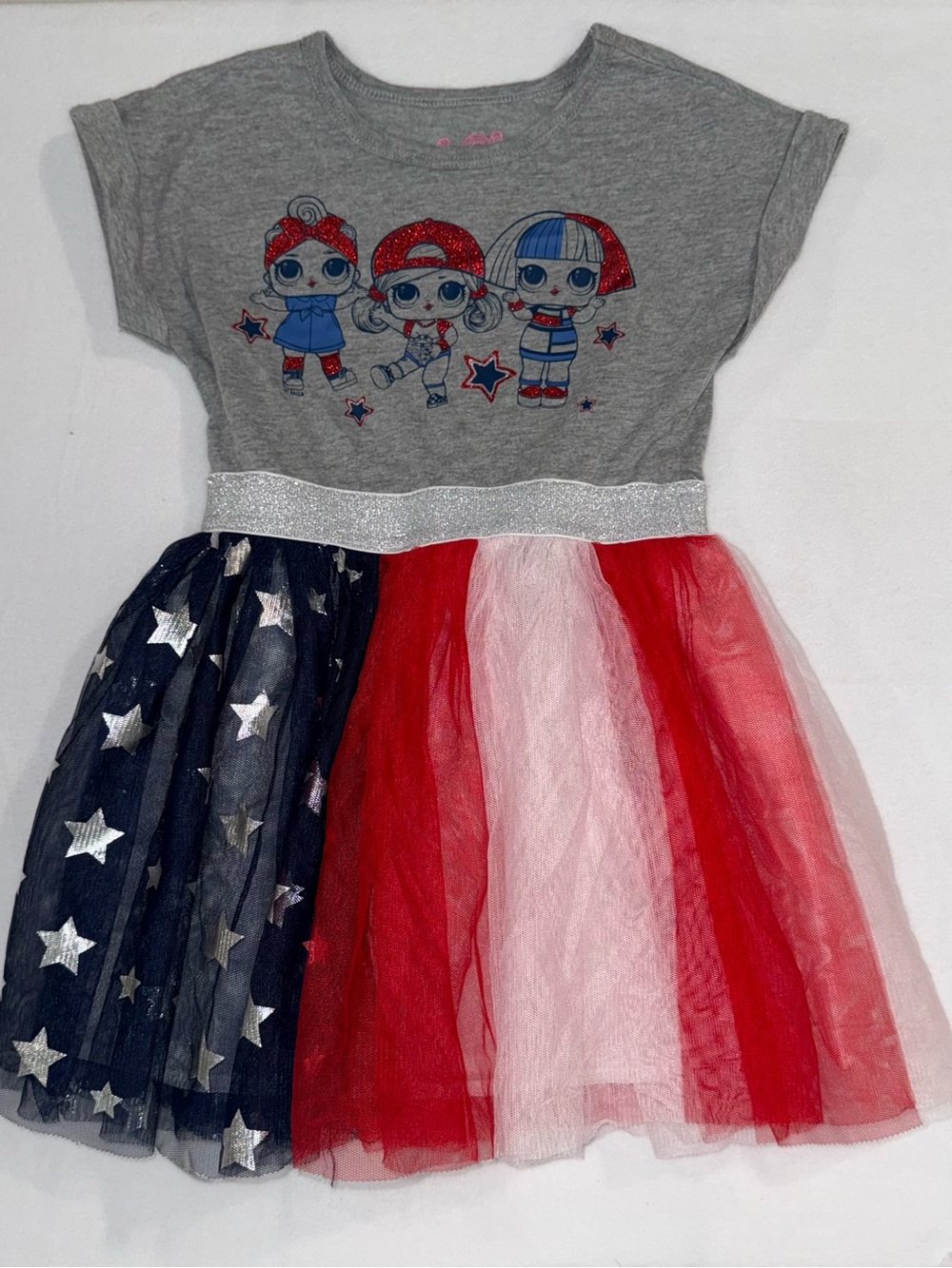 LOL Surprise Patriotic Tulle Girls XS 4-5 Red White Blue 4th of July Dress GUC